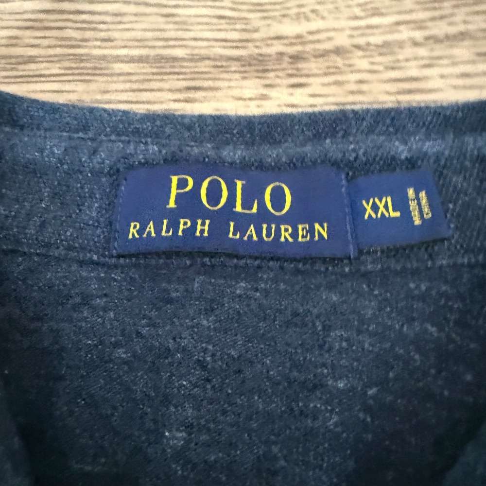 Polo Ralph Lauren Mens XXL Long Sleeve Polo Shirt Navy Blue Heather Cotton Pony - Picture 4 of 11